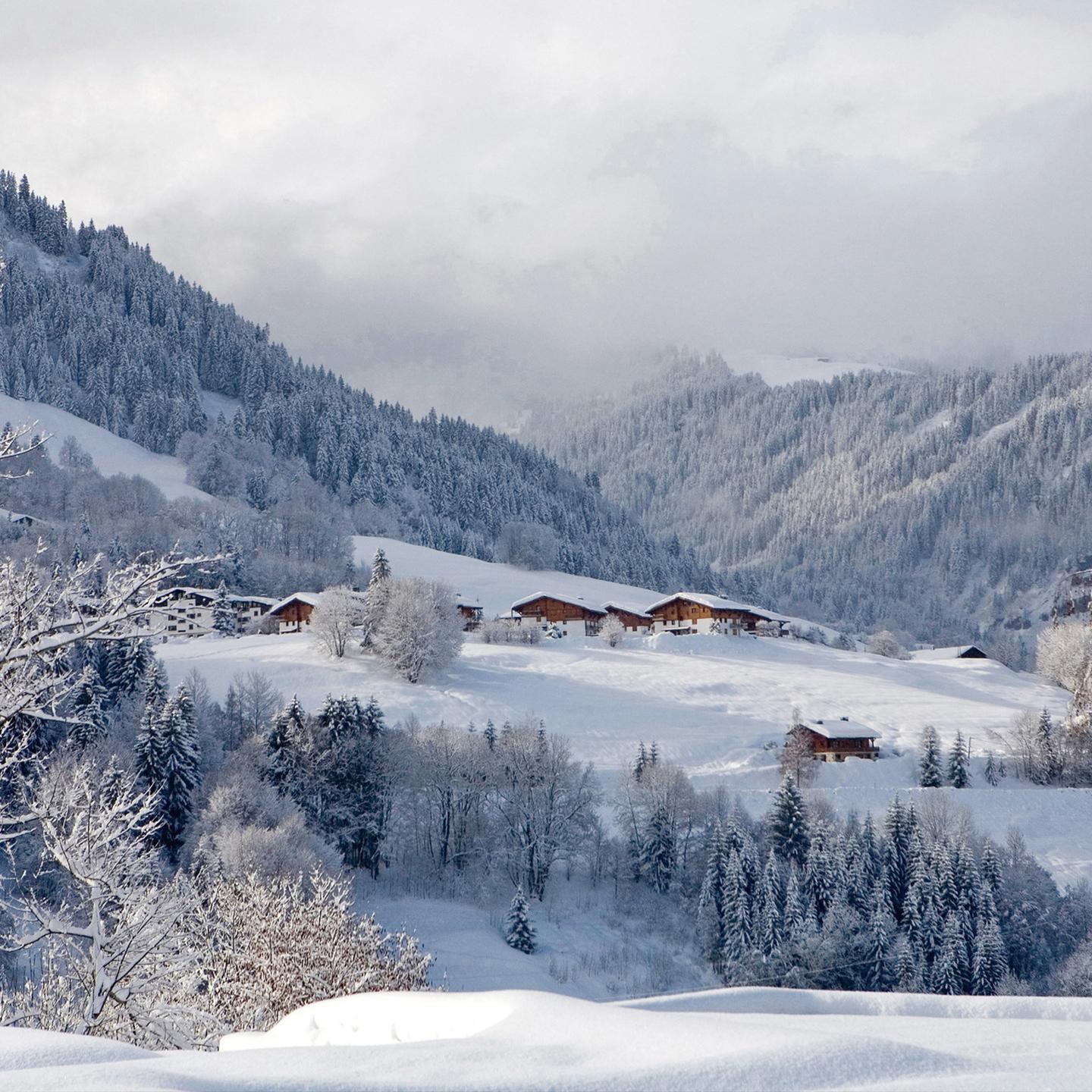 Vue générale de la station de Megève enneigé