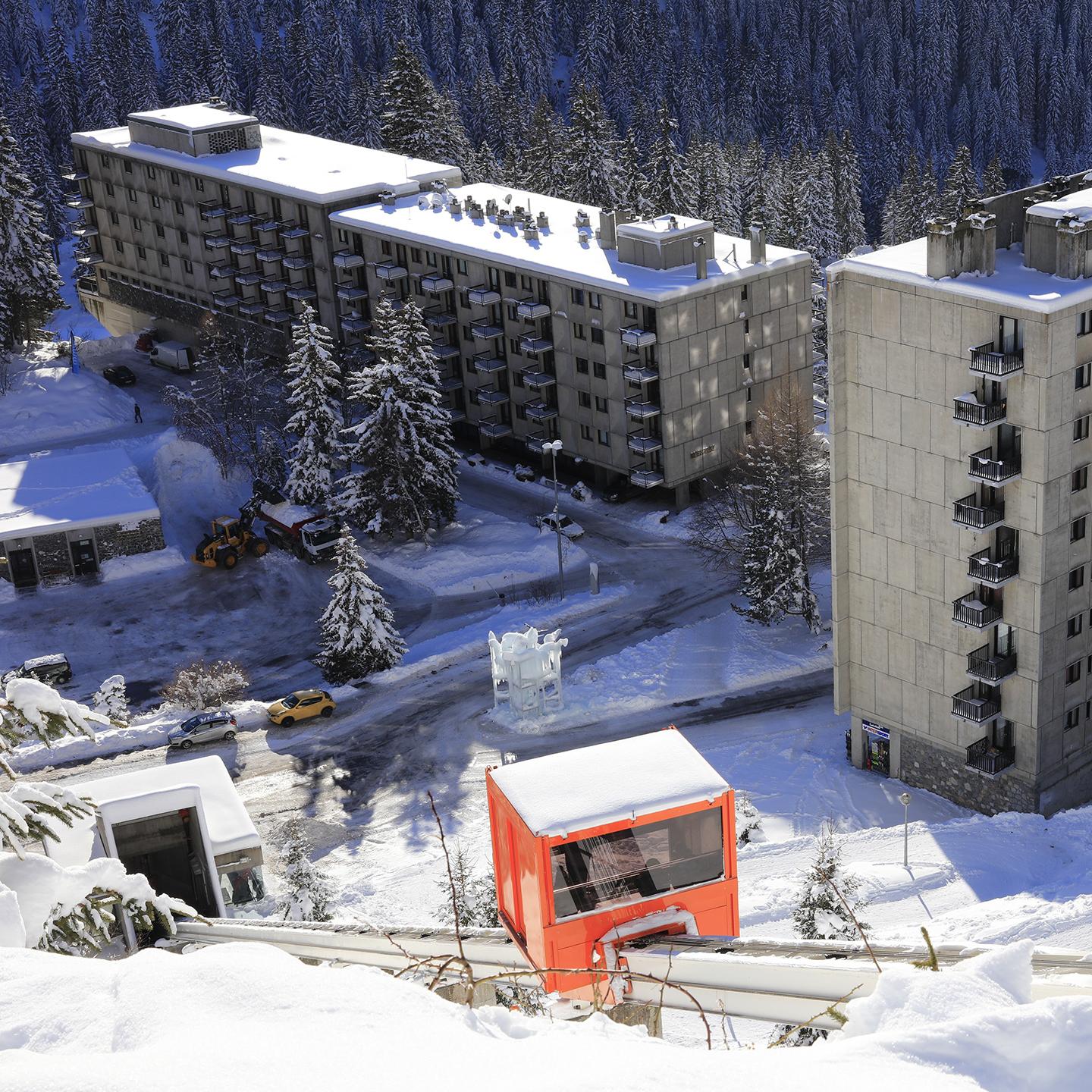 Vue du haut de la station de Flaine en hiver 