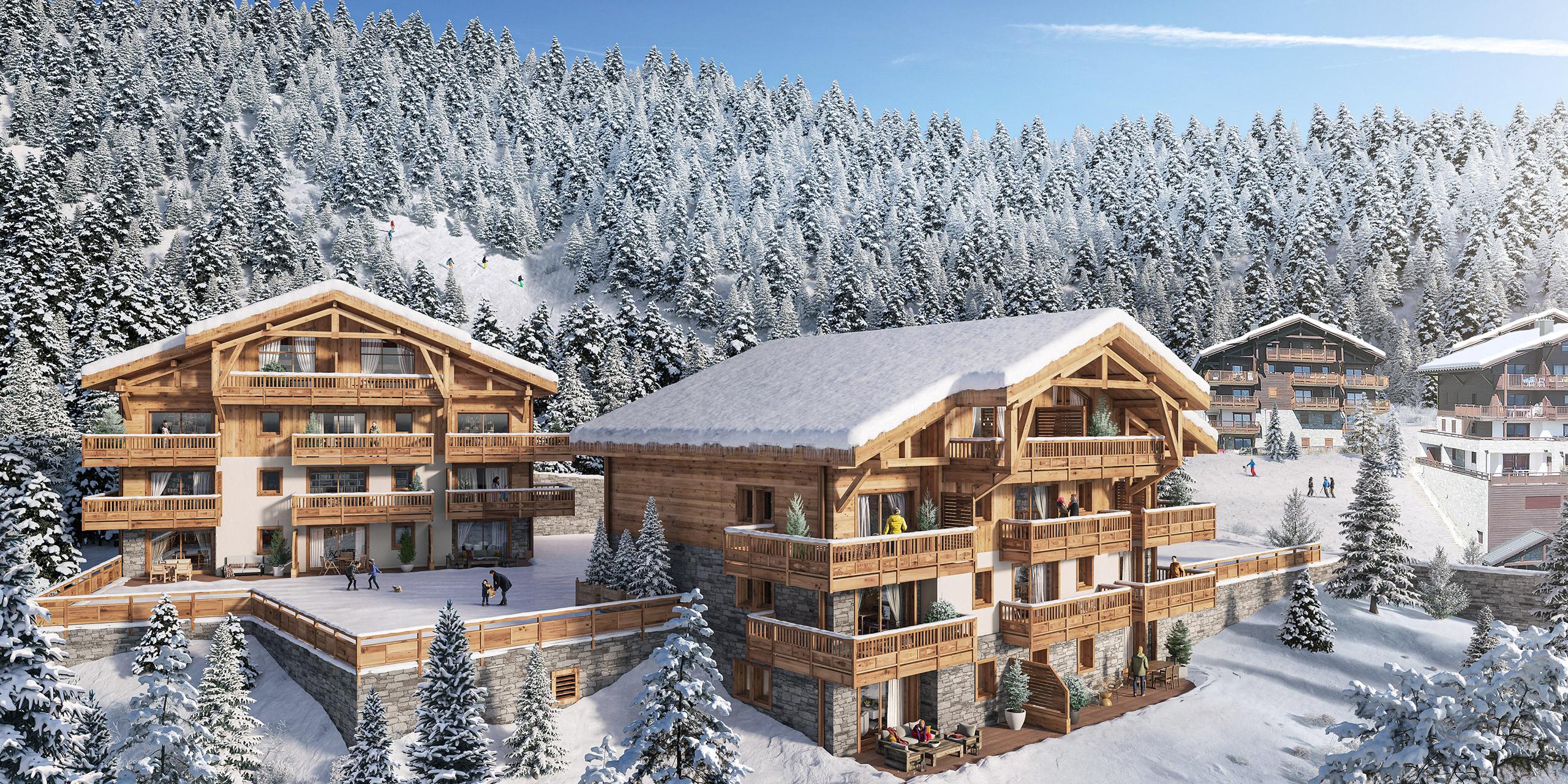 vue extérieure de la résidence Chalets Myrna aux Saisies 