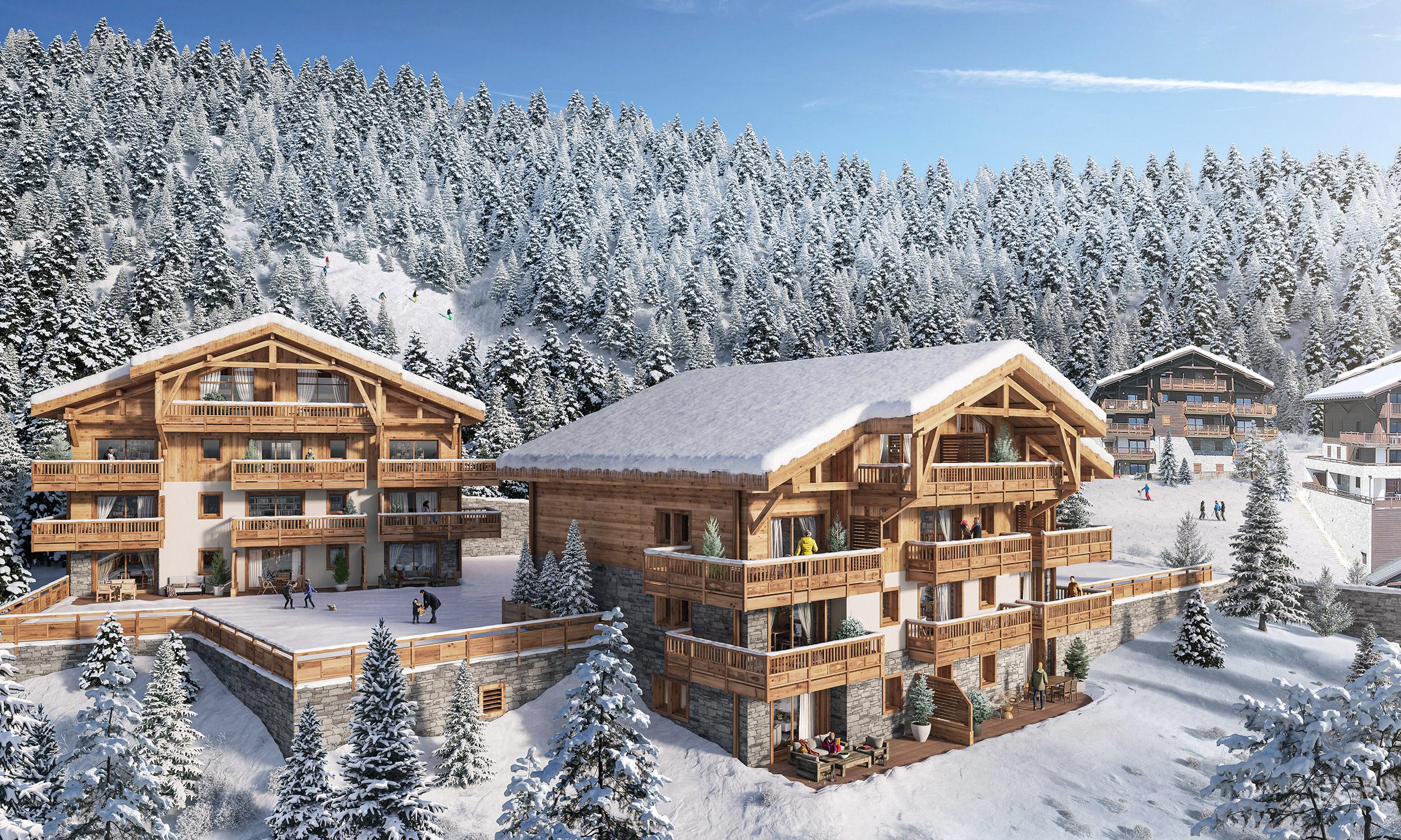 vue extérieure de la résidence Chalets Myrna aux Saisies 