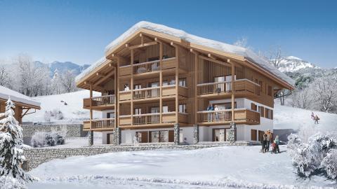 Vue extérieure de la résidence Chalets Bérénice sous la neige